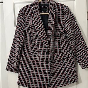 ELOQUII Women's Black, Pinkish-Red & Blue Checkered Jacket - Size 14